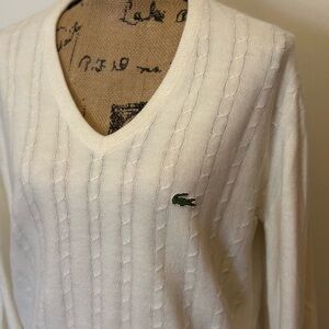 Lacoste Women's V-Neck White Sweater